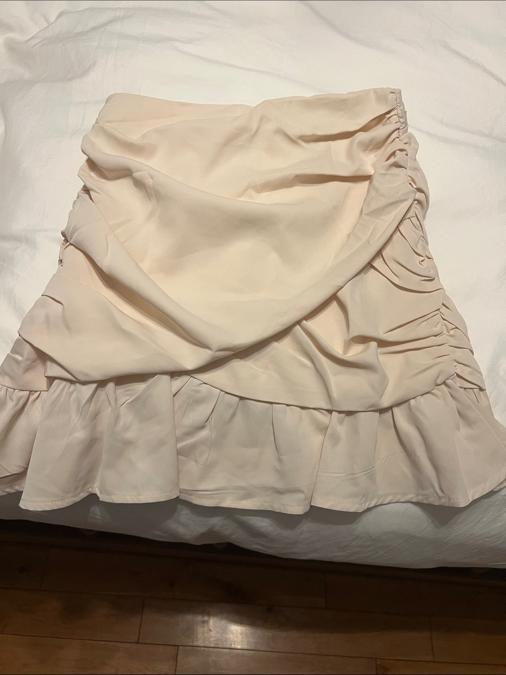 SHEIN Cream Ruffle Ruched Mini Skirt